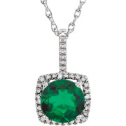 Sterling Silver 7mm Lab-Grown Emerald and .015 CTW Diamond 18 Necklace