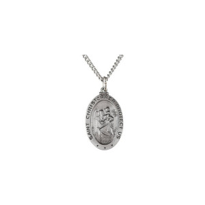 Sterling Silver 24x16 mm Oval St. Christopher 24 Necklace