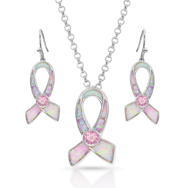 Pink Opal Ribbon Jewelry Set