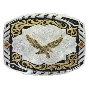 MONTANA SILVERSMITHS Two Tone Cantle Roll Buckle with Soaring Eagle SKU 34800-696