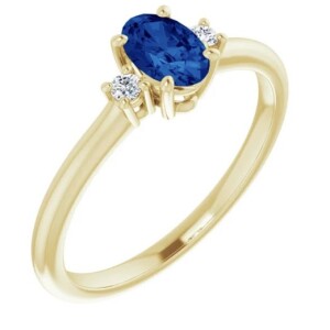 14K Yellow Lab-Grown Blue Sapphire & .04 CTW Natural Diamond Ring