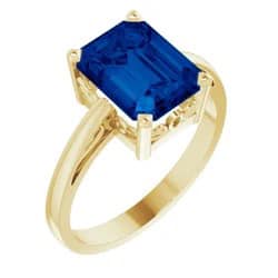 14K Yellow Lab Grown Blue Sapphire Scroll Setting ® Women’s Ring
