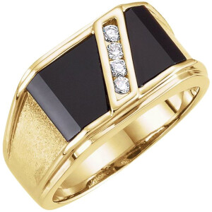 14K Yellow Natural Black Onyx CTW Natural Diamond Bezel-Set Ring